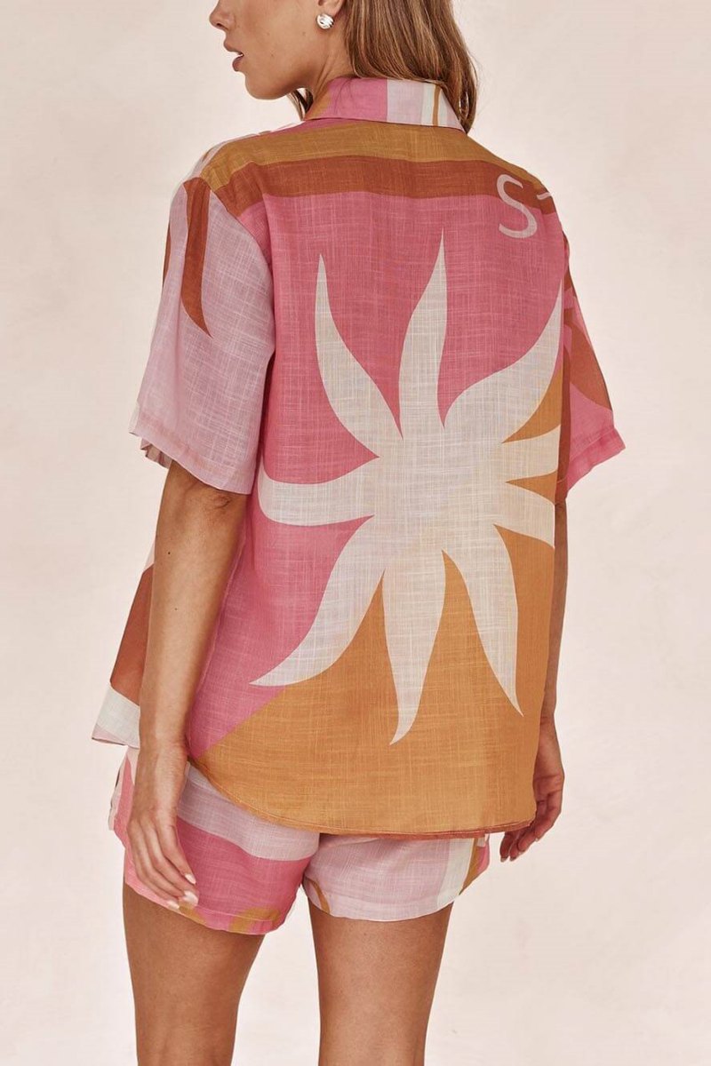 Bright Sun Loose Printed Vacation Shirt Shorts Set-ROVOLE