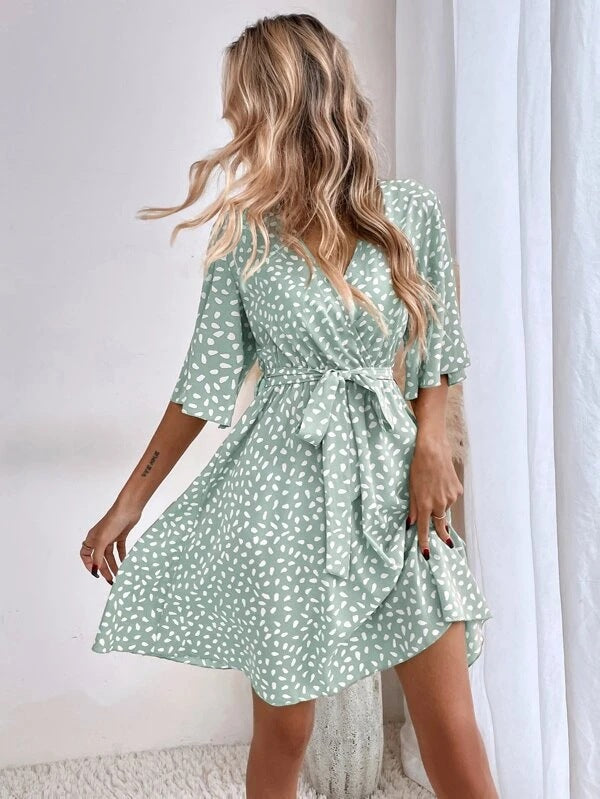 V-neck Waist Fashion Versatile Boho Dress-Massicos