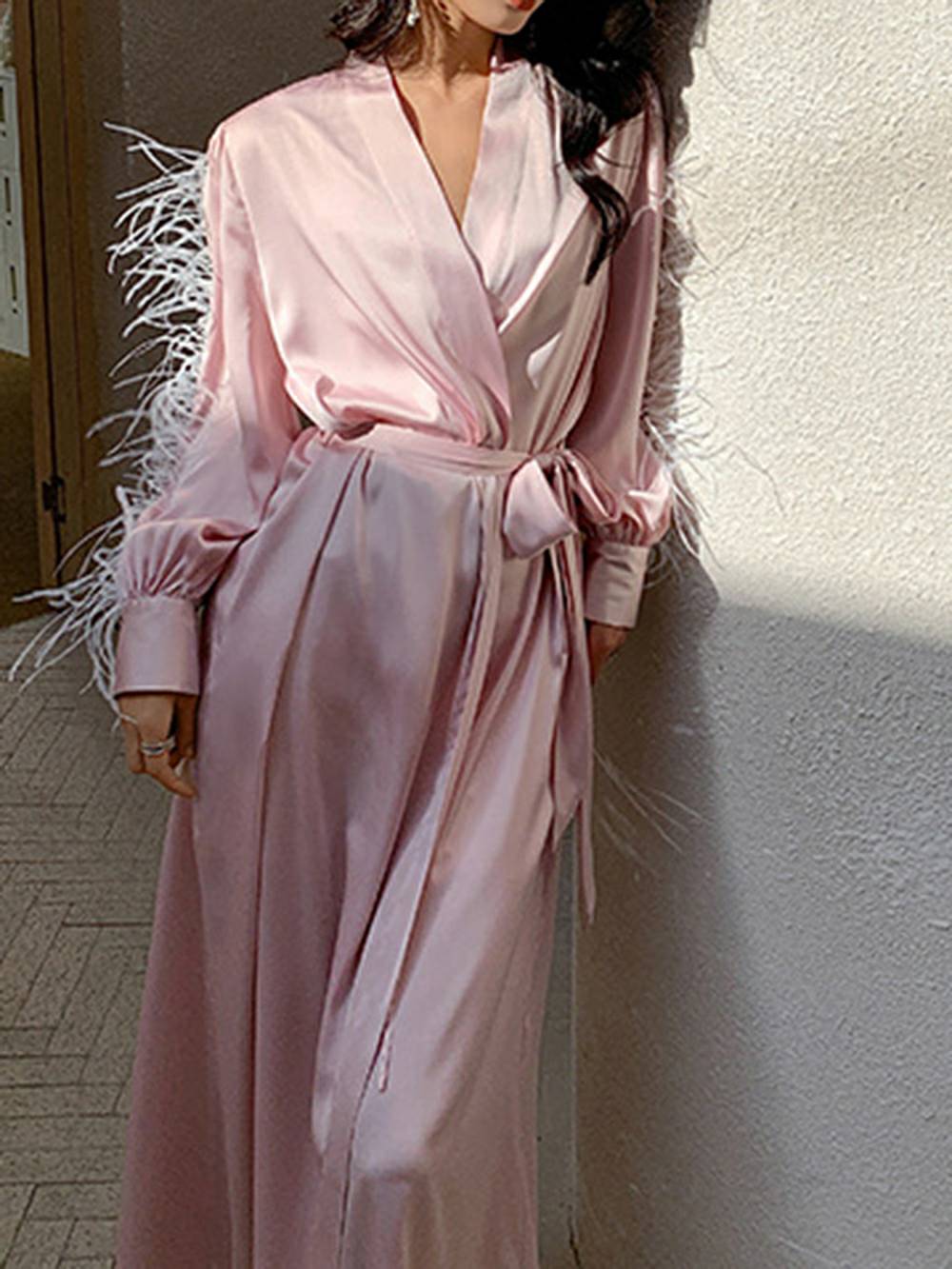 Feather Bridal Robe In Blush-Massicos
