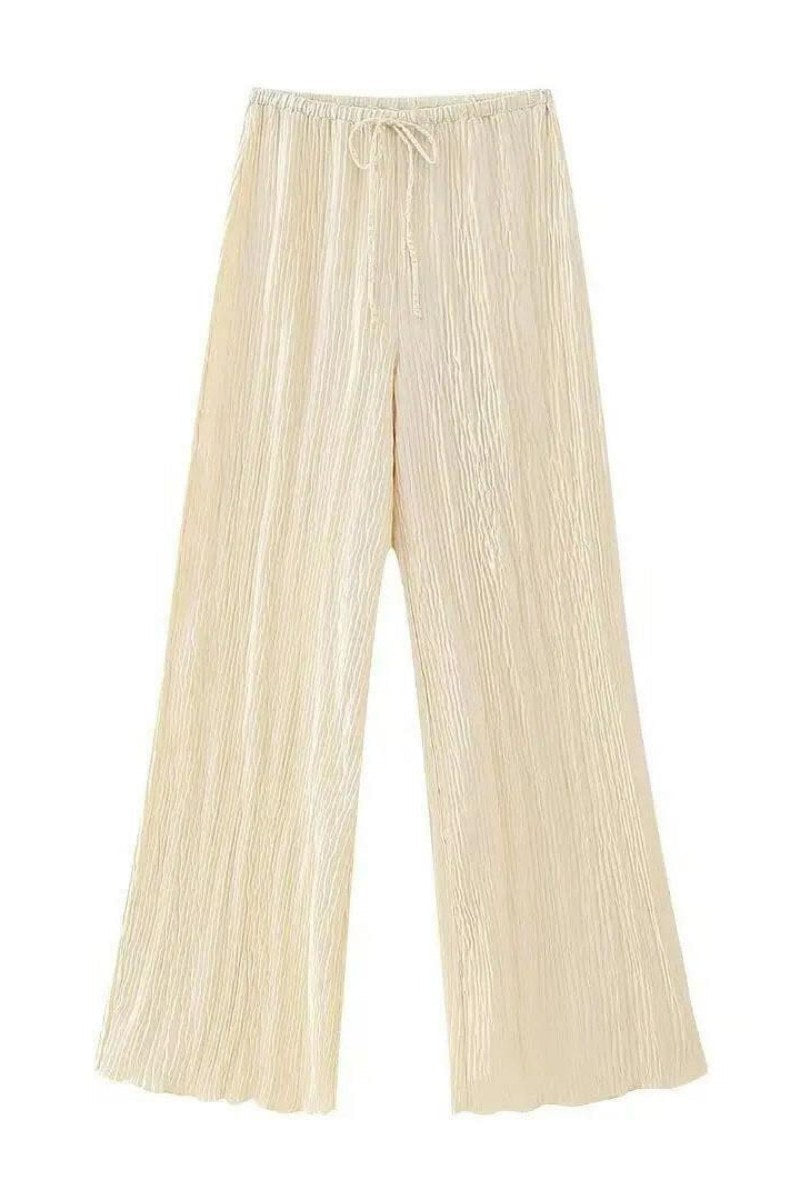 Sleeveless Halter Top High Waist Casual Wide Leg Trousers Suit-ROVOLE