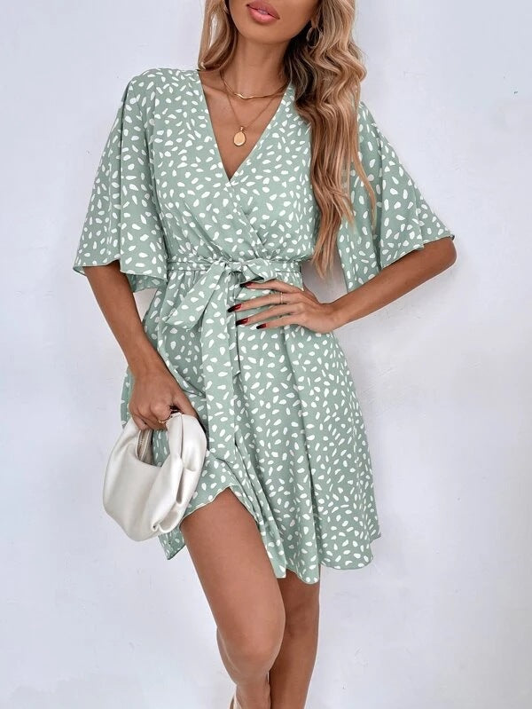 V-neck Waist Fashion Versatile Boho Dress-Massicos