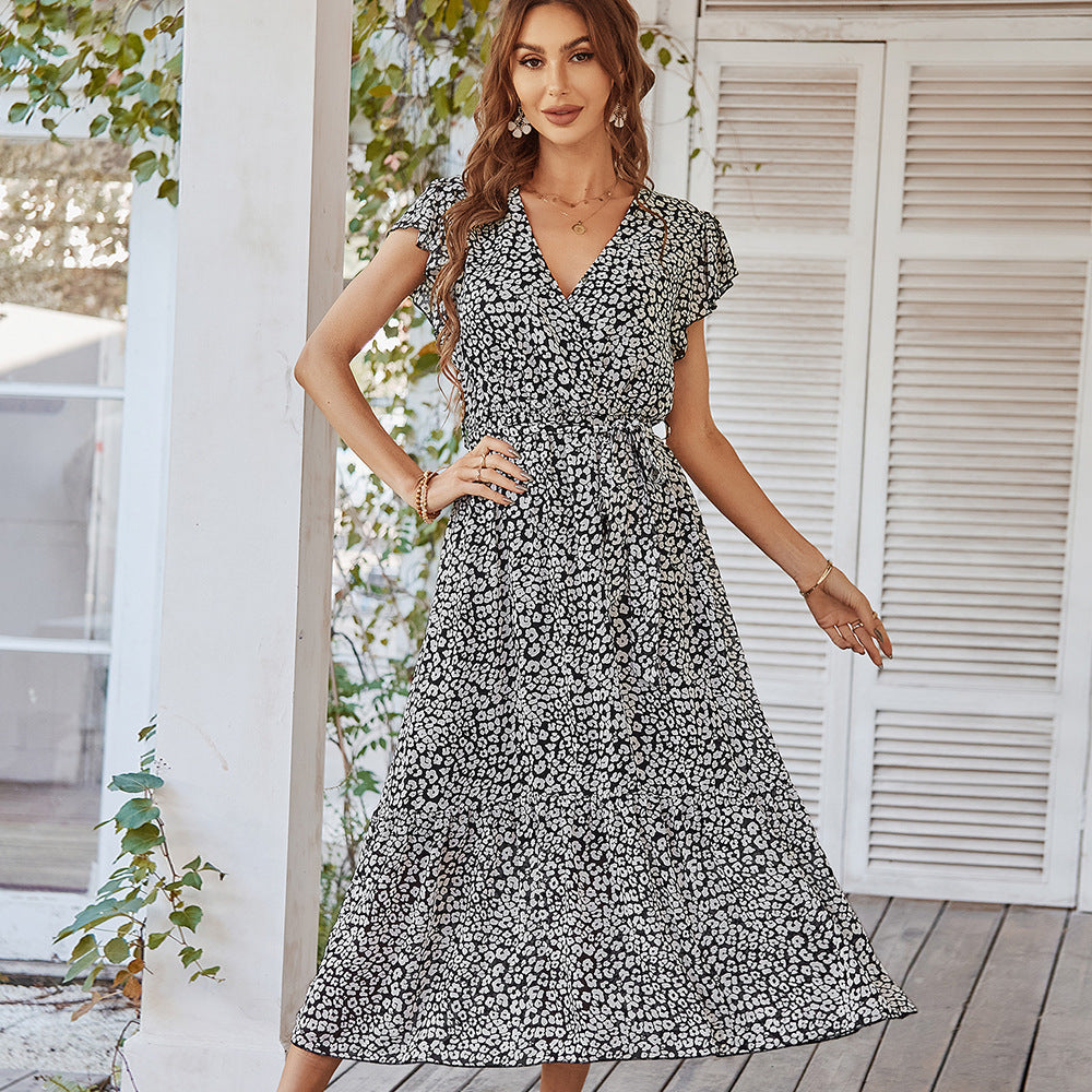 Deep V Sexy Polka Dot Casual Long Dress-Massicos