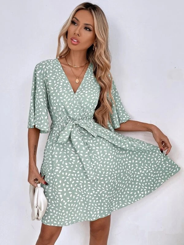 V-neck Waist Fashion Versatile Boho Dress-Massicos