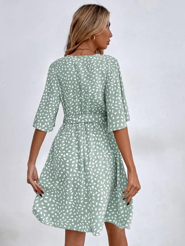 V-neck Waist Fashion Versatile Boho Dress-Massicos