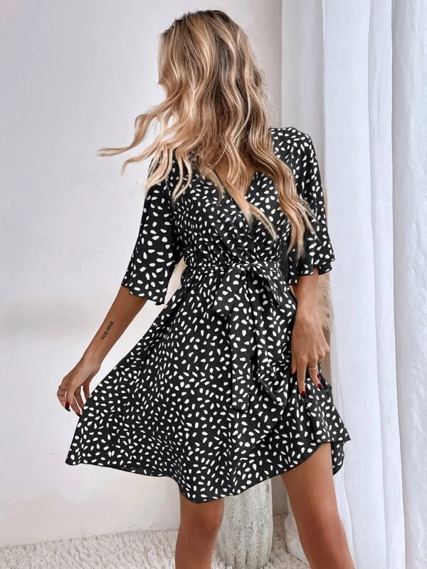 V-neck Waist Fashion Versatile Boho Dress-Massicos
