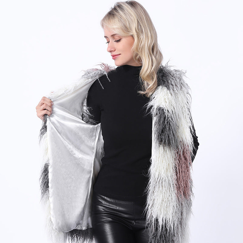 Color-blocked faux fur vests-Massicos