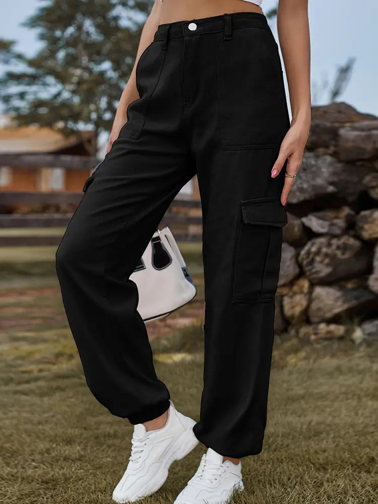 Elastic-Cuffed Versatile Cargo Denim Pants-Massicos
