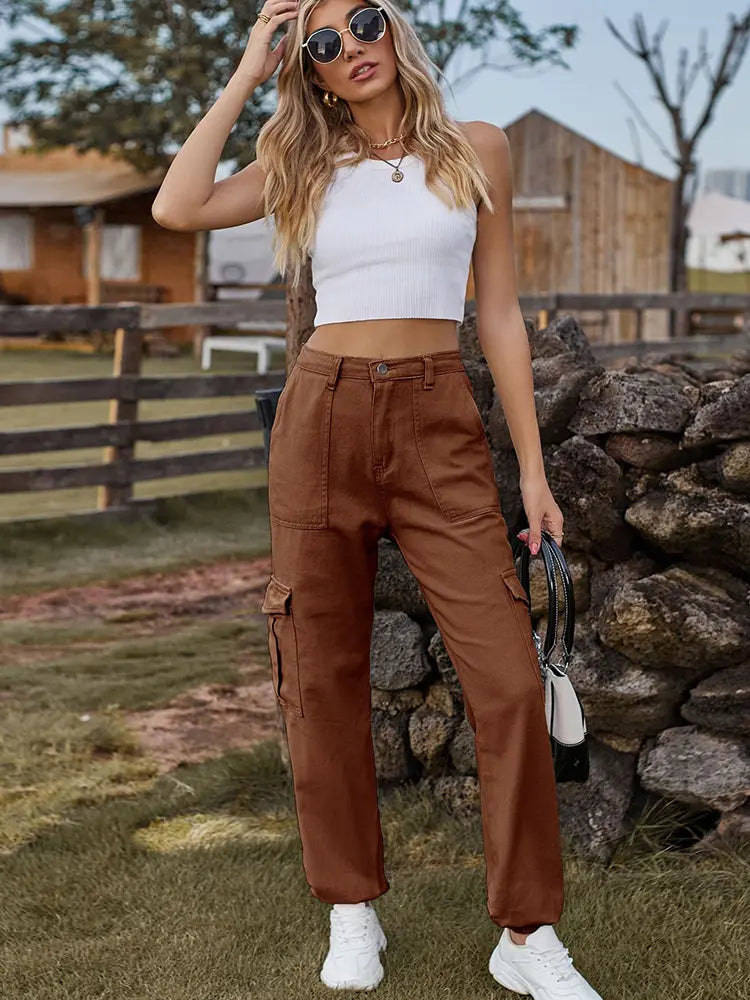 Trendy Elastic Waist Denim Jogger Pants-Massicos