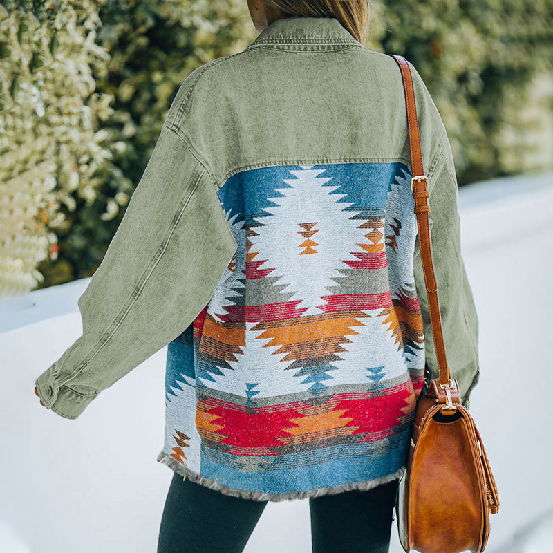 Quinn Aztec Patchwork Denim Jacket-Massicos
