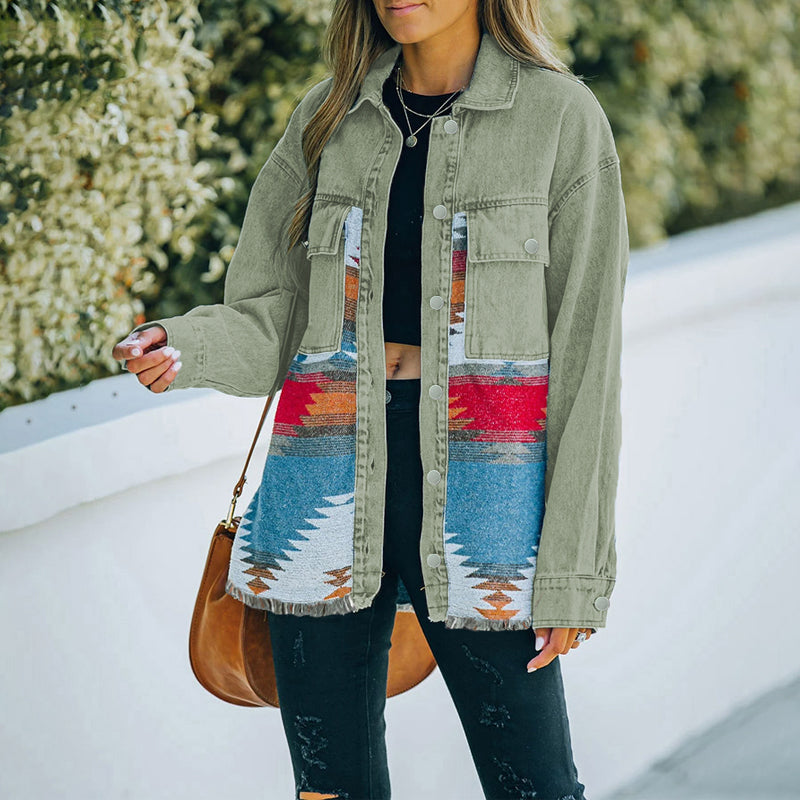 Quinn Aztec Patchwork Denim Jacket-Massicos