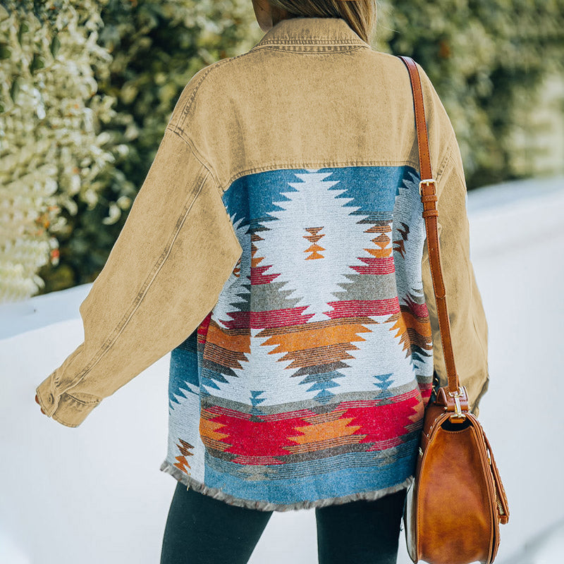 Quinn Aztec Patchwork Denim Jacket-Massicos