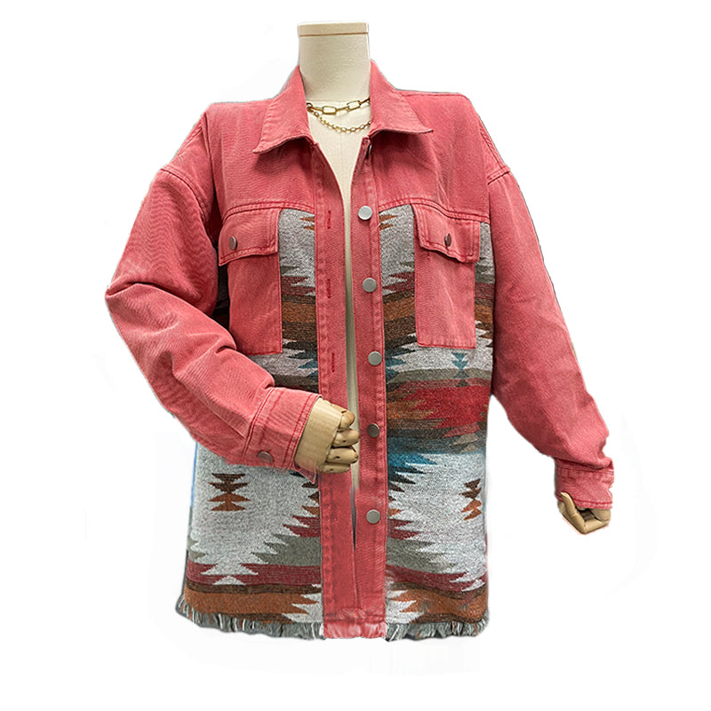 Quinn Aztec Patchwork Denim Jacket-Massicos