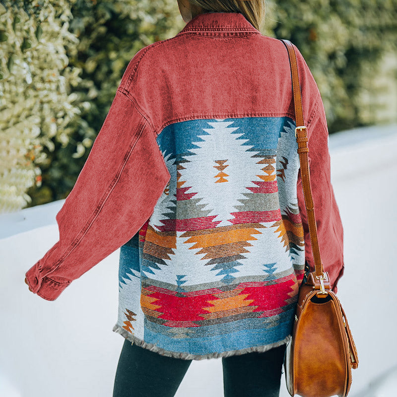 Quinn Aztec Patchwork Denim Jacket-Massicos