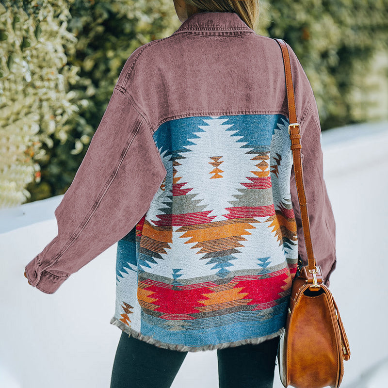 Quinn Aztec Patchwork Denim Jacket-Massicos