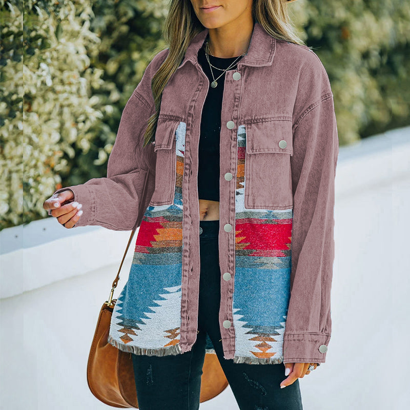 Quinn Aztec Patchwork Denim Jacket-Massicos