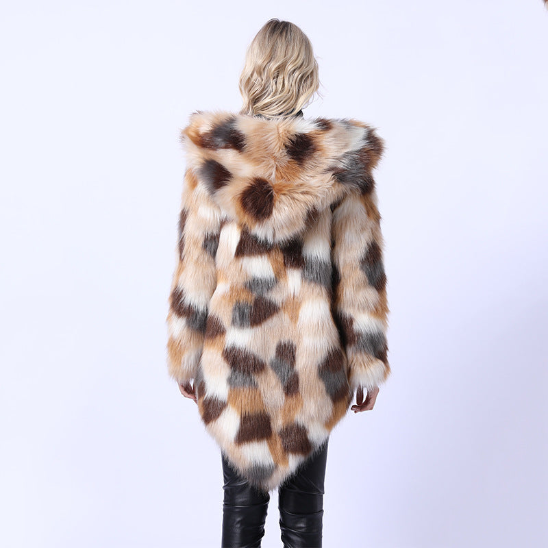 Hooded asymmetric faux fur coats-Massicos