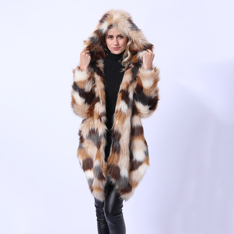 Hooded asymmetric faux fur coats-Massicos