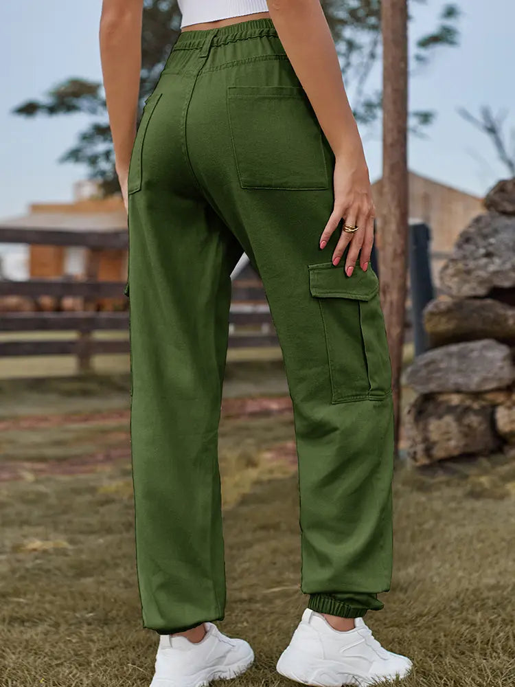 Elastic-Cuffed Versatile Cargo Denim Pants-Massicos