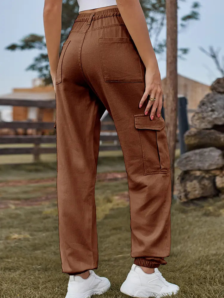 Elastic-Cuffed Versatile Cargo Denim Pants-Massicos