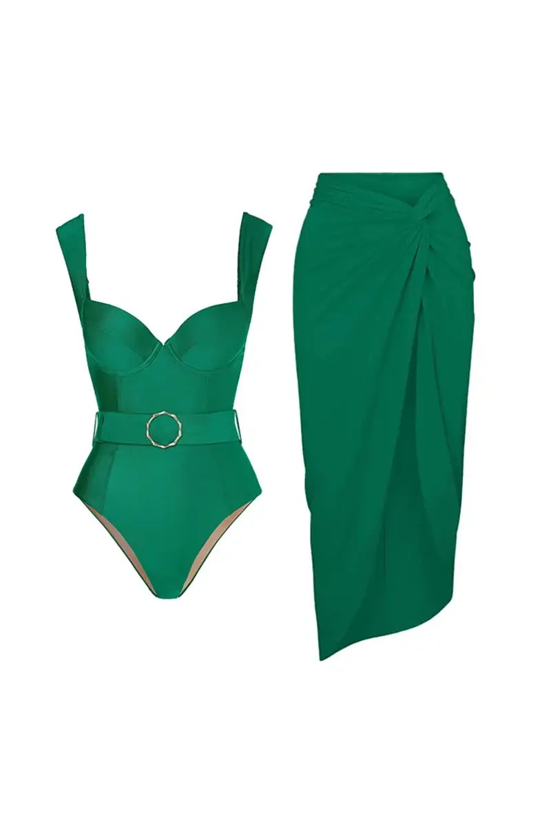 Elegant Green Backless Swimsuit Set-ROVOLE