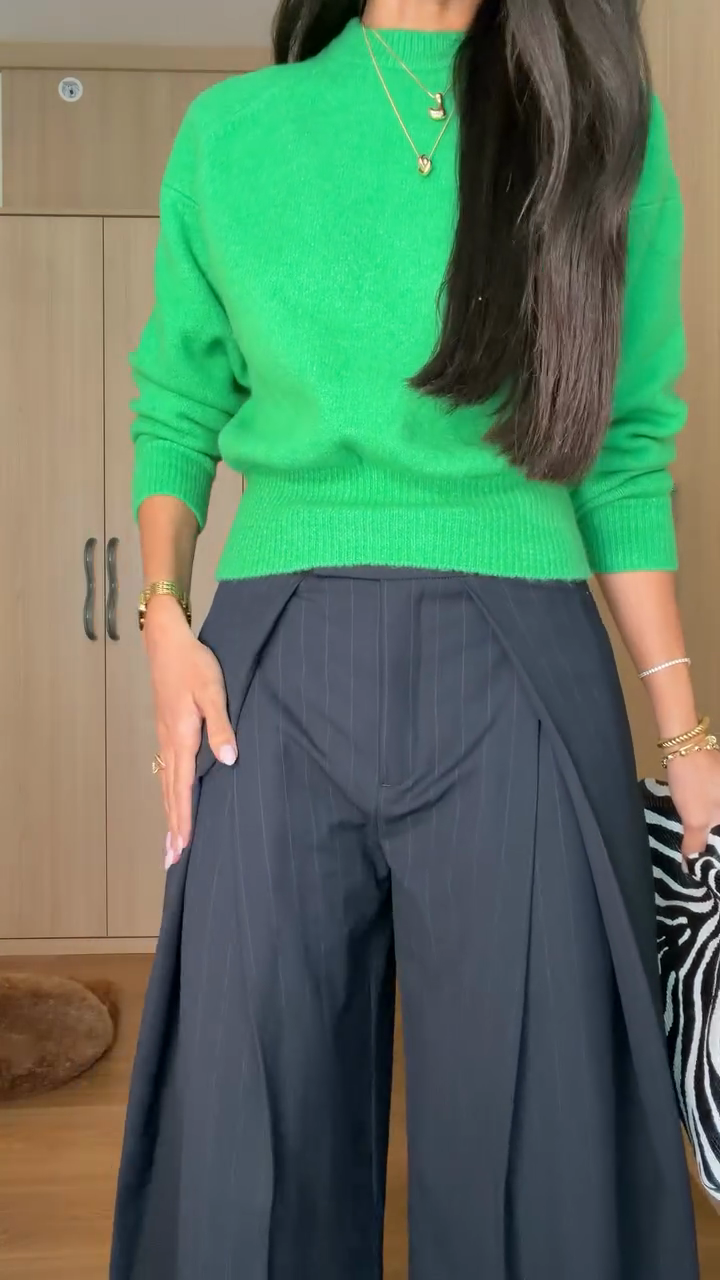 Dark Navy Pinstripe Wide-Leg Pants-Massicos