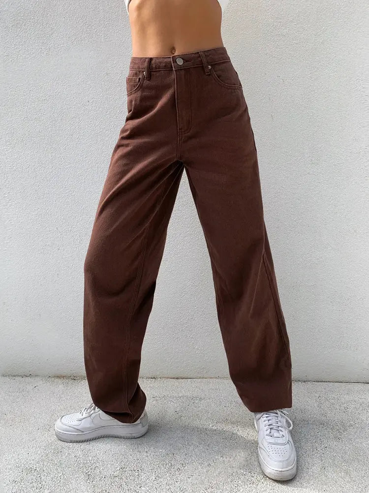 High-Waisted Printed Denim Pants-Massicos