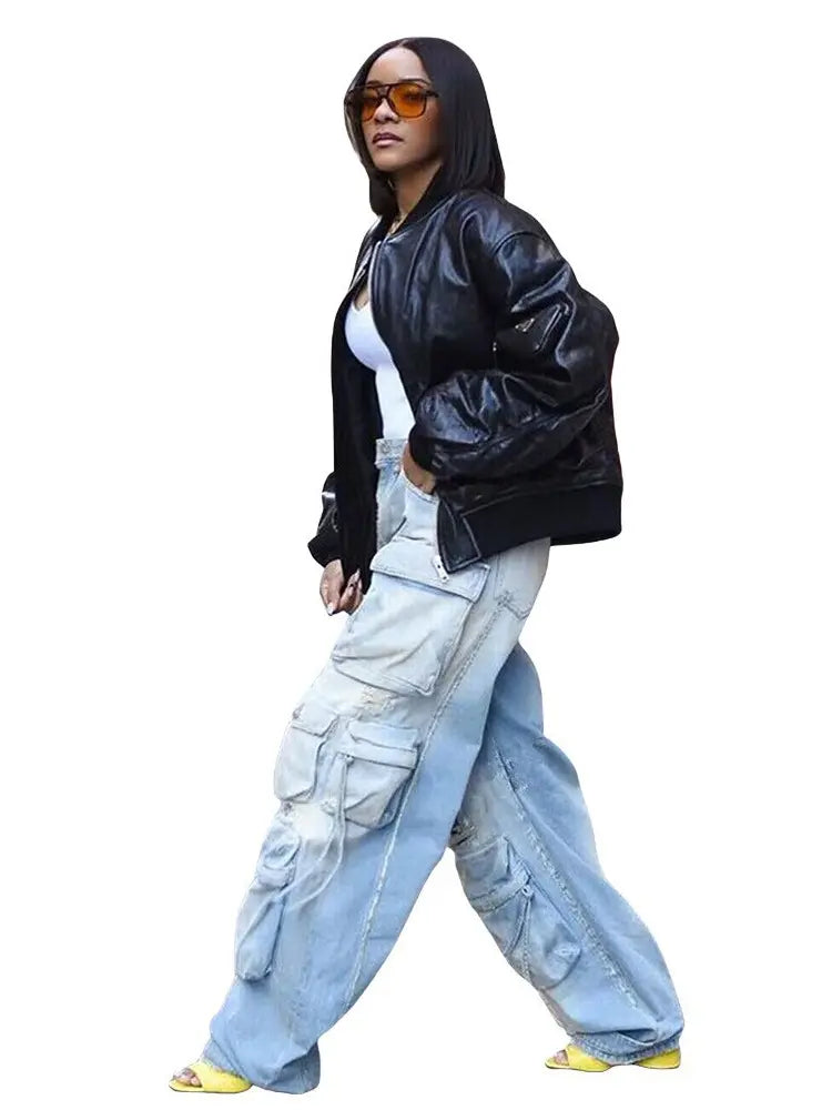 Street Style Cargo Denim-Massicos