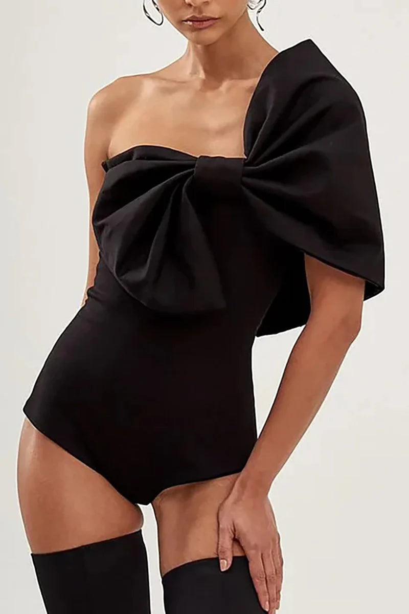 Black and White Bow One Piece Swimsuit Set-ROVOLE
