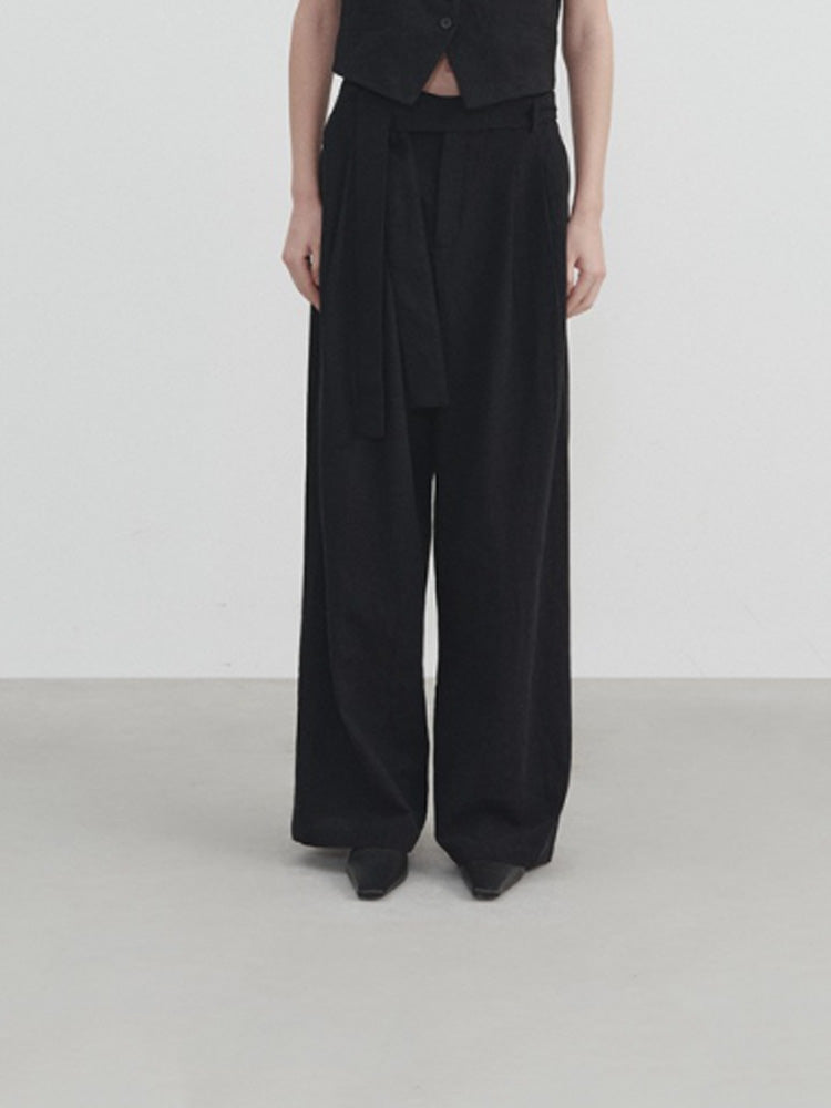 Wide-Leg Straight Linen Trousers-Massicos