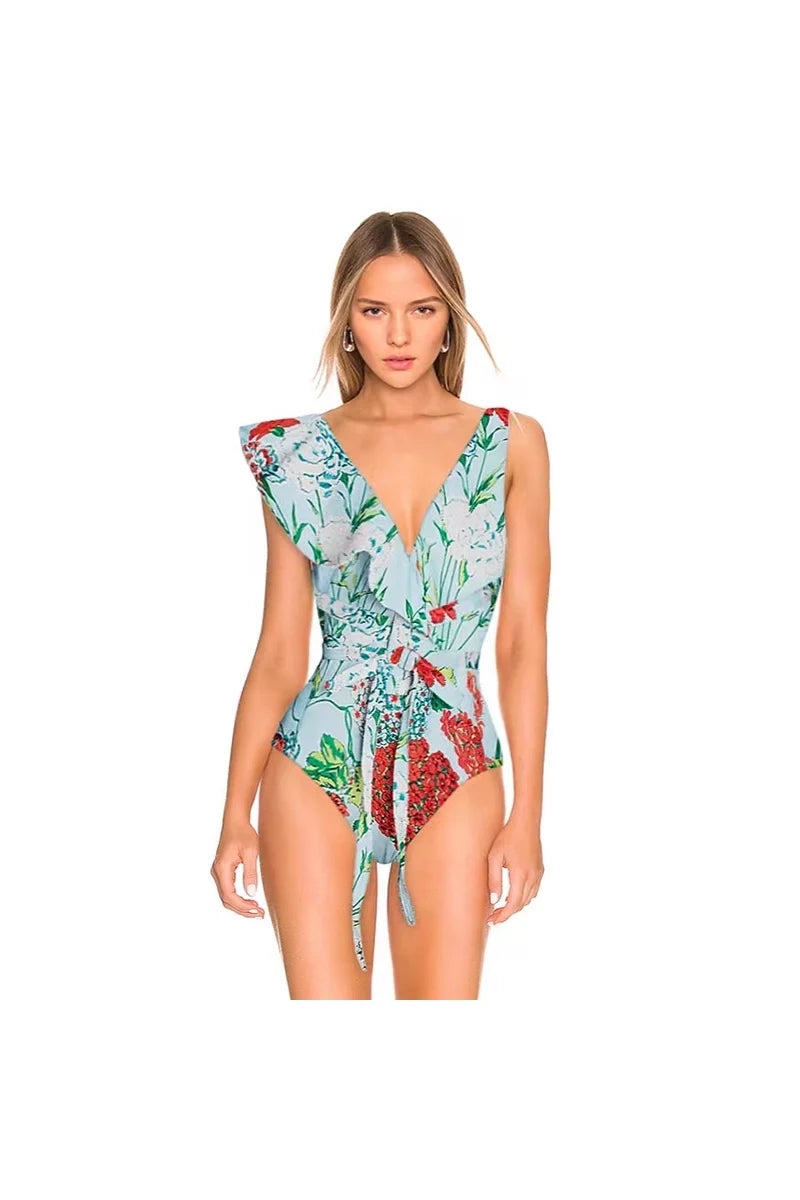 Lace Trim Tie-Up French Style Bikini Set-ROVOLE