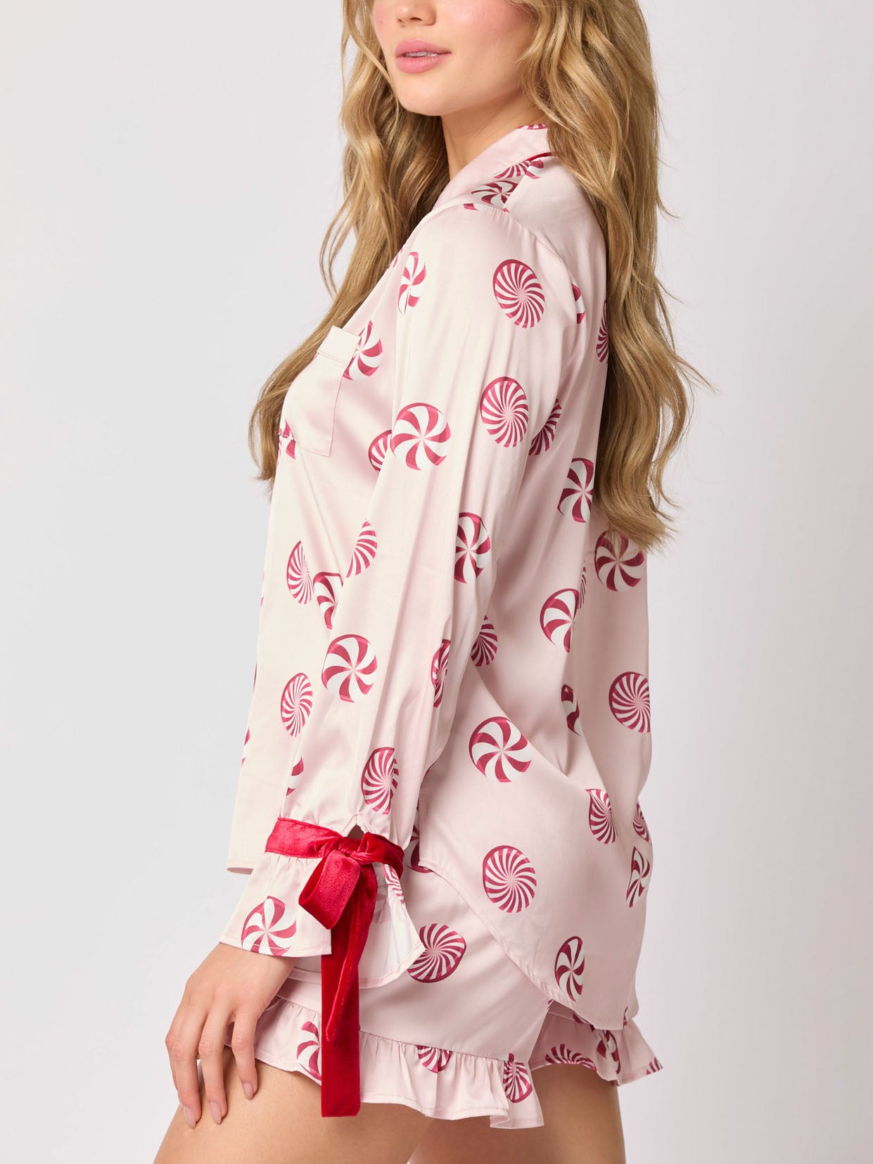 Candy Print Velvet Trim Pajama Set-Massicos