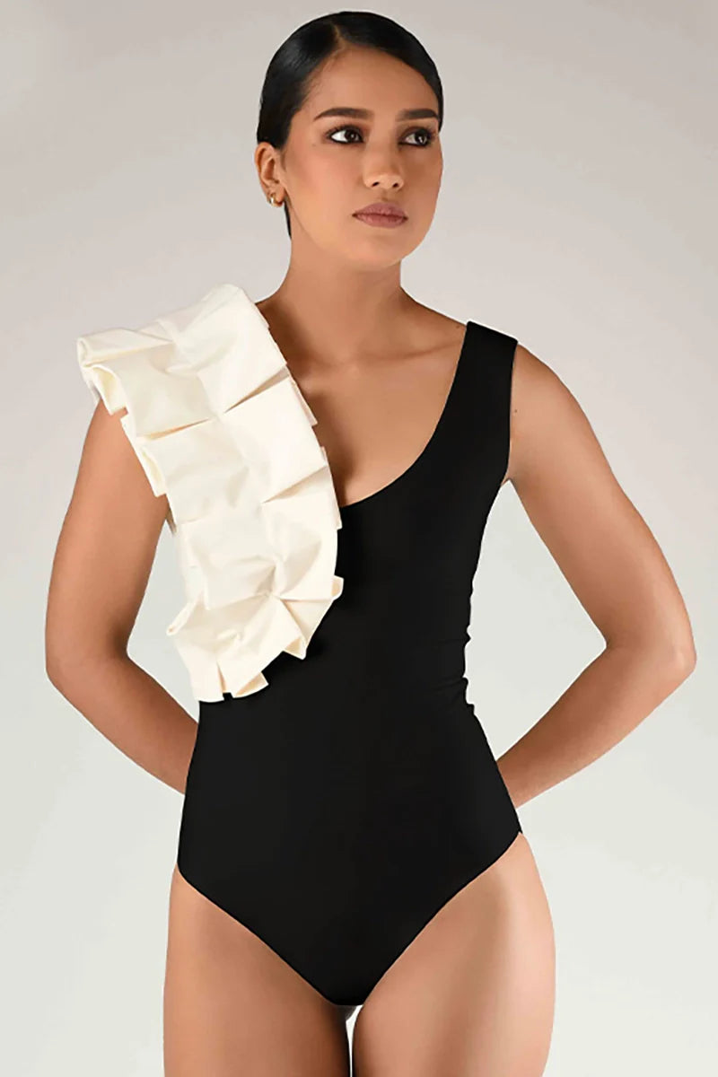 Elegant Polka Dot One-Piece Swimsuit-ROVOLE