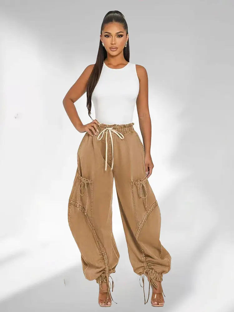 Adjustable Waist Denim Pants-Massicos