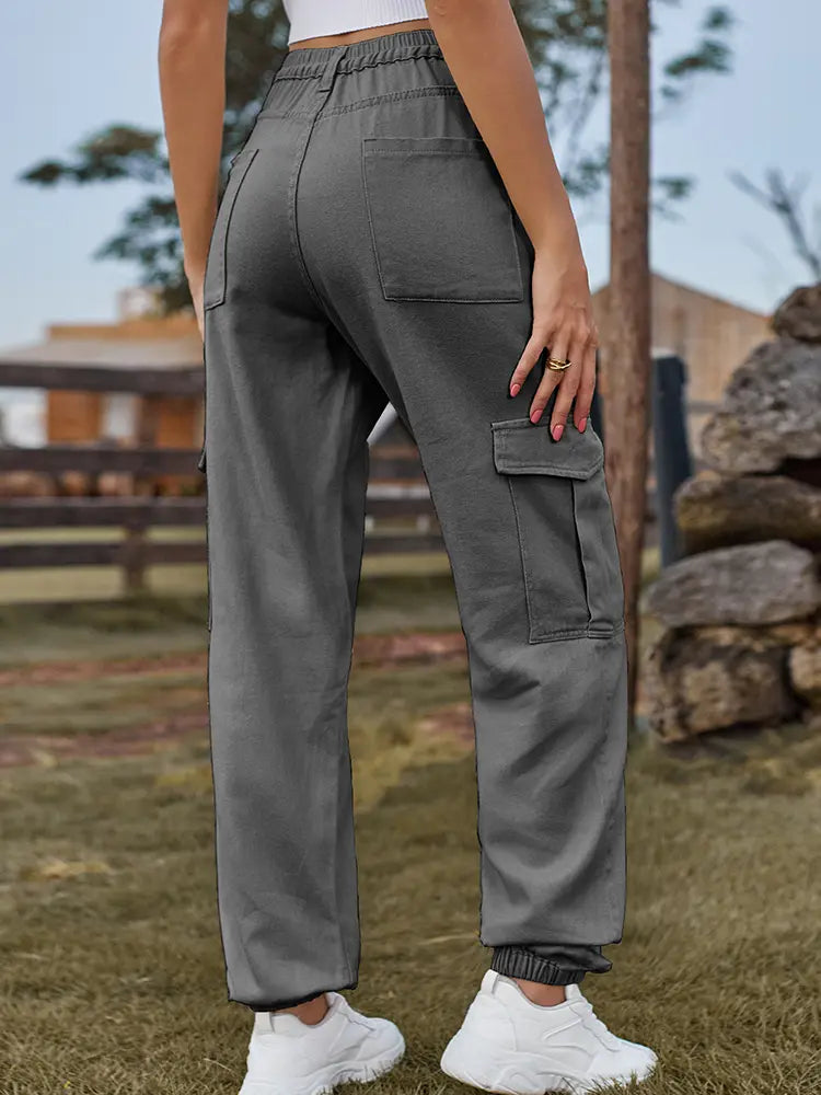 Elastic-Cuffed Versatile Cargo Denim Pants-Massicos