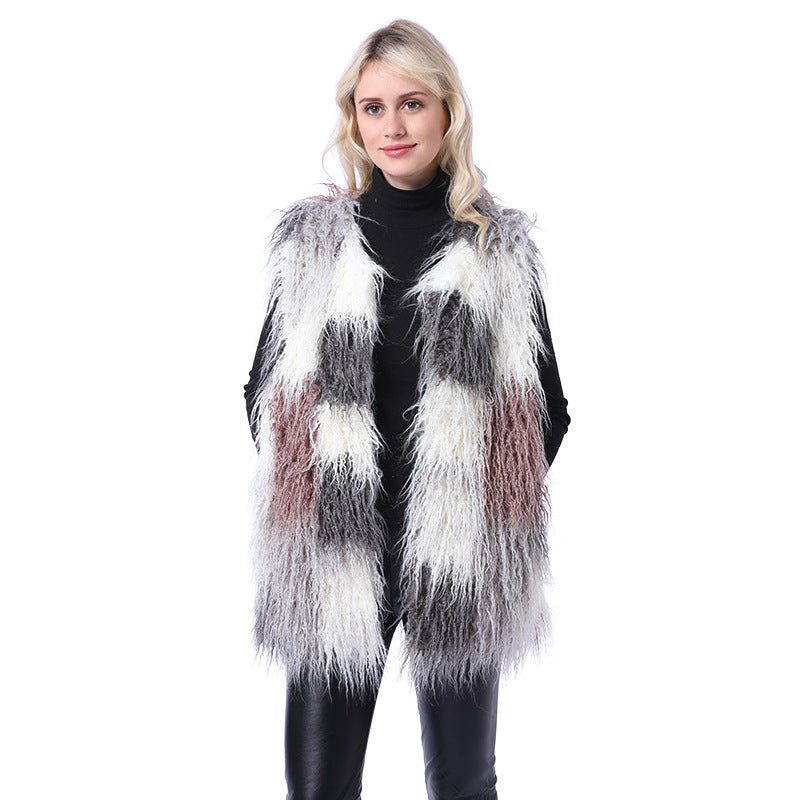 Color-blocked faux fur vests-Massicos