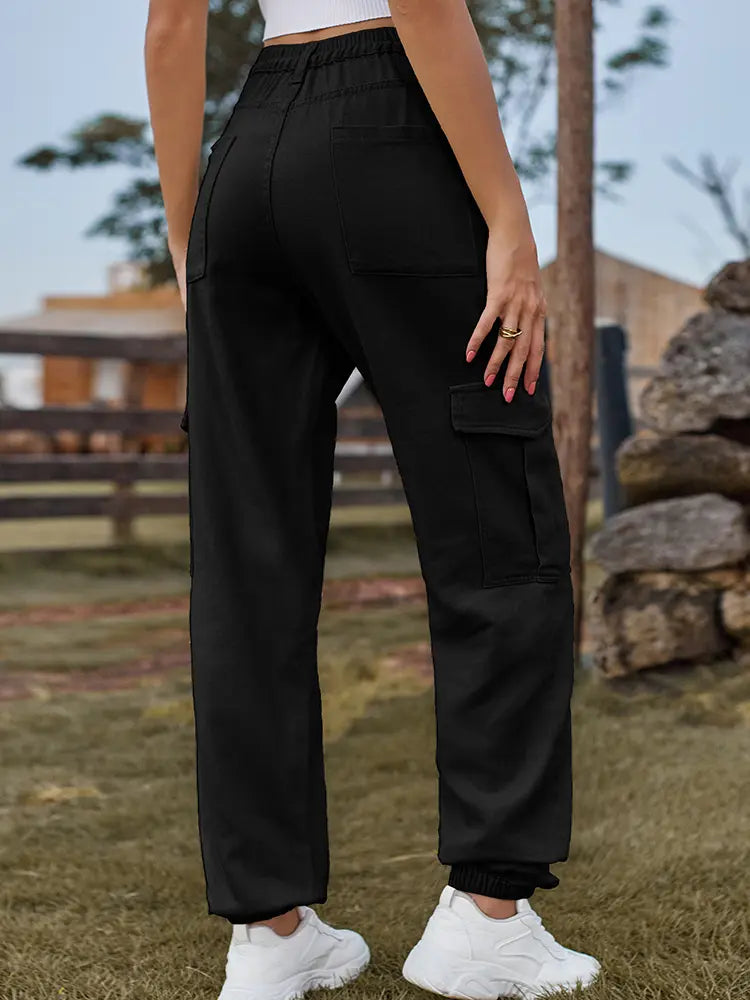 Elastic-Cuffed Versatile Cargo Denim Pants-Massicos