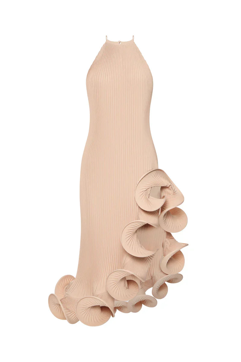 Hand-pleated wave dress-Massicos