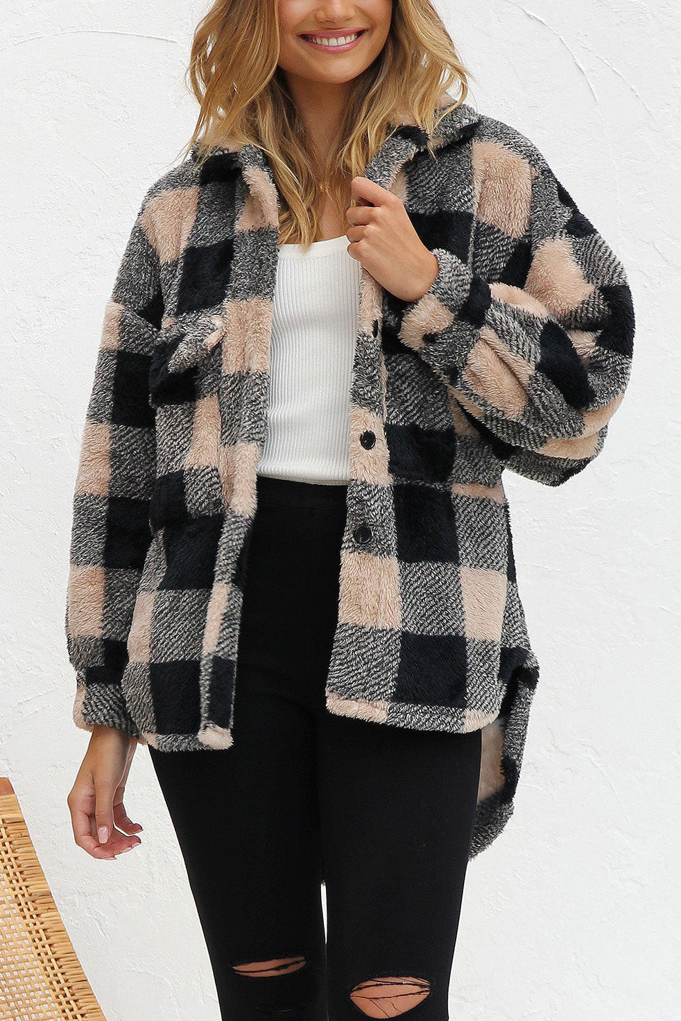 Mabel Plaid Teddy Jacket-Massicos
