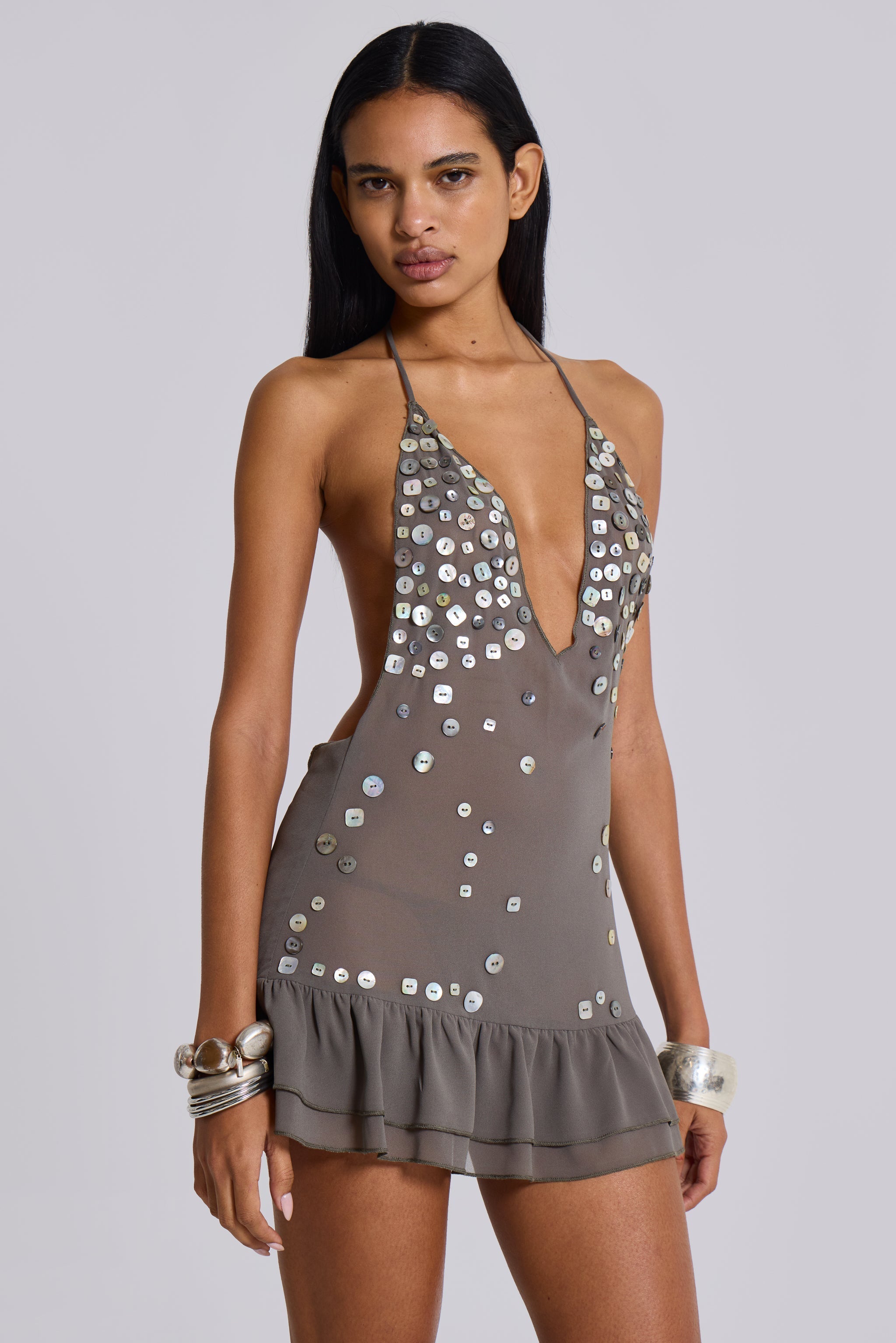 Button Me Up Mini Dress-Massicos