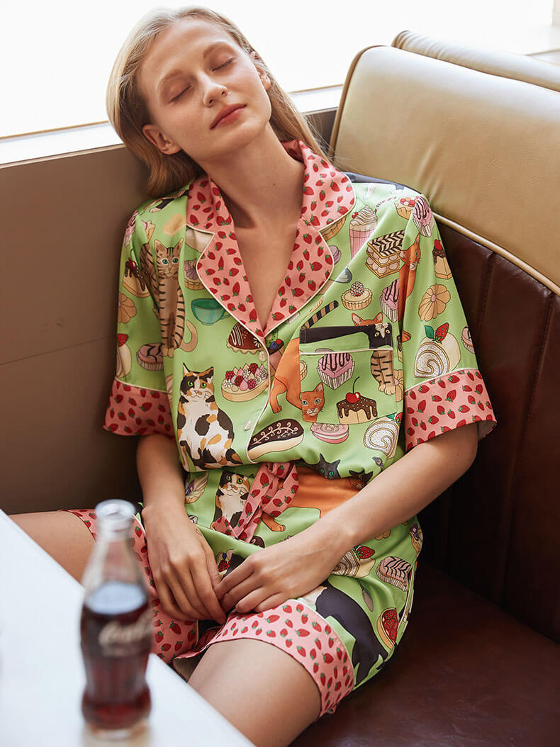 Coffee Cat Shorts Pajama Set-Massicos