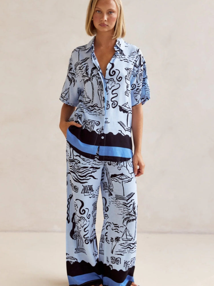 Casual Printed Cardigan Home Set-Massicos