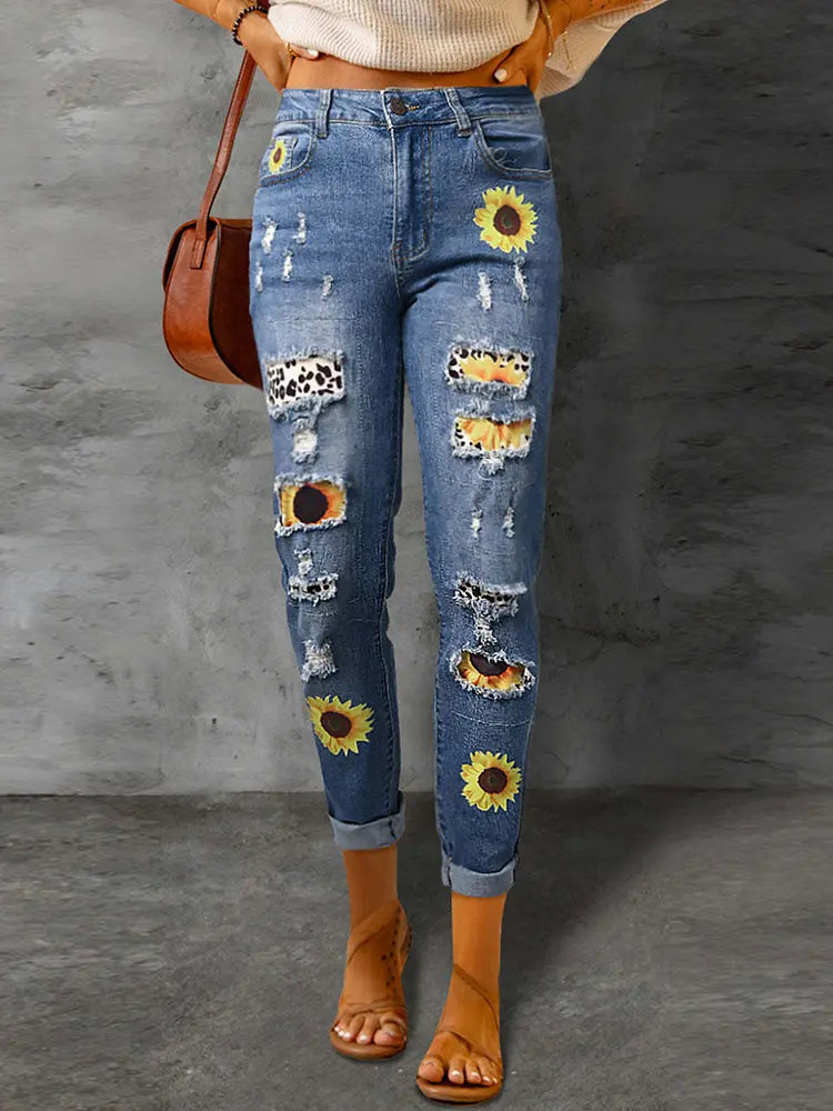 Fashionable Slim Fit Printed Jeans-Massicos