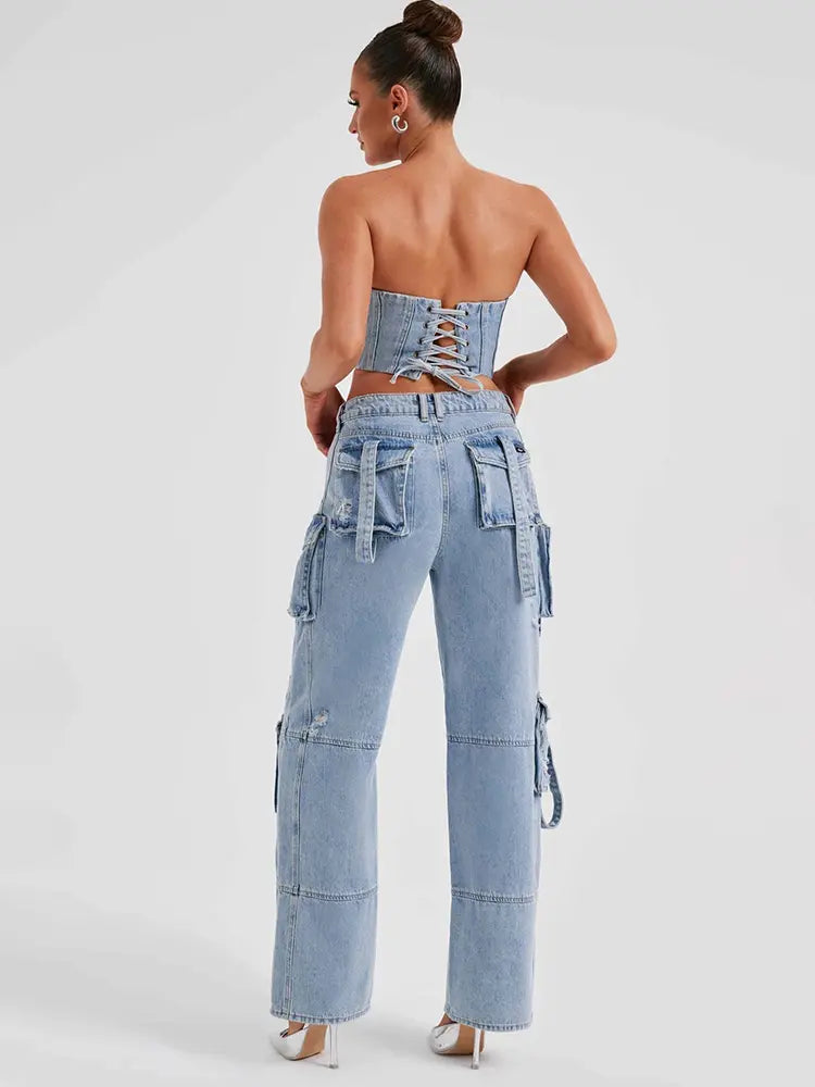 Low-Waist Pocket Jeans-Massicos