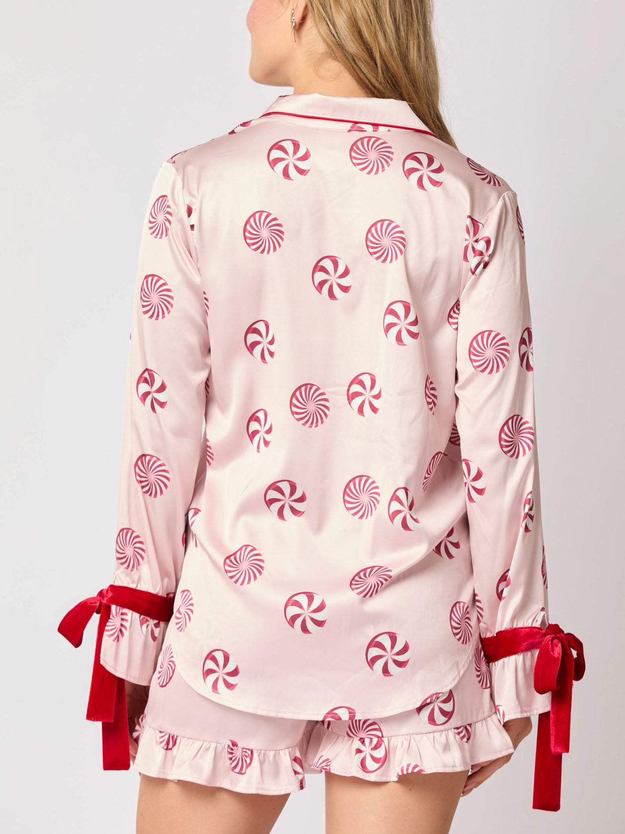 Candy Print Velvet Trim Pajama Set-Massicos