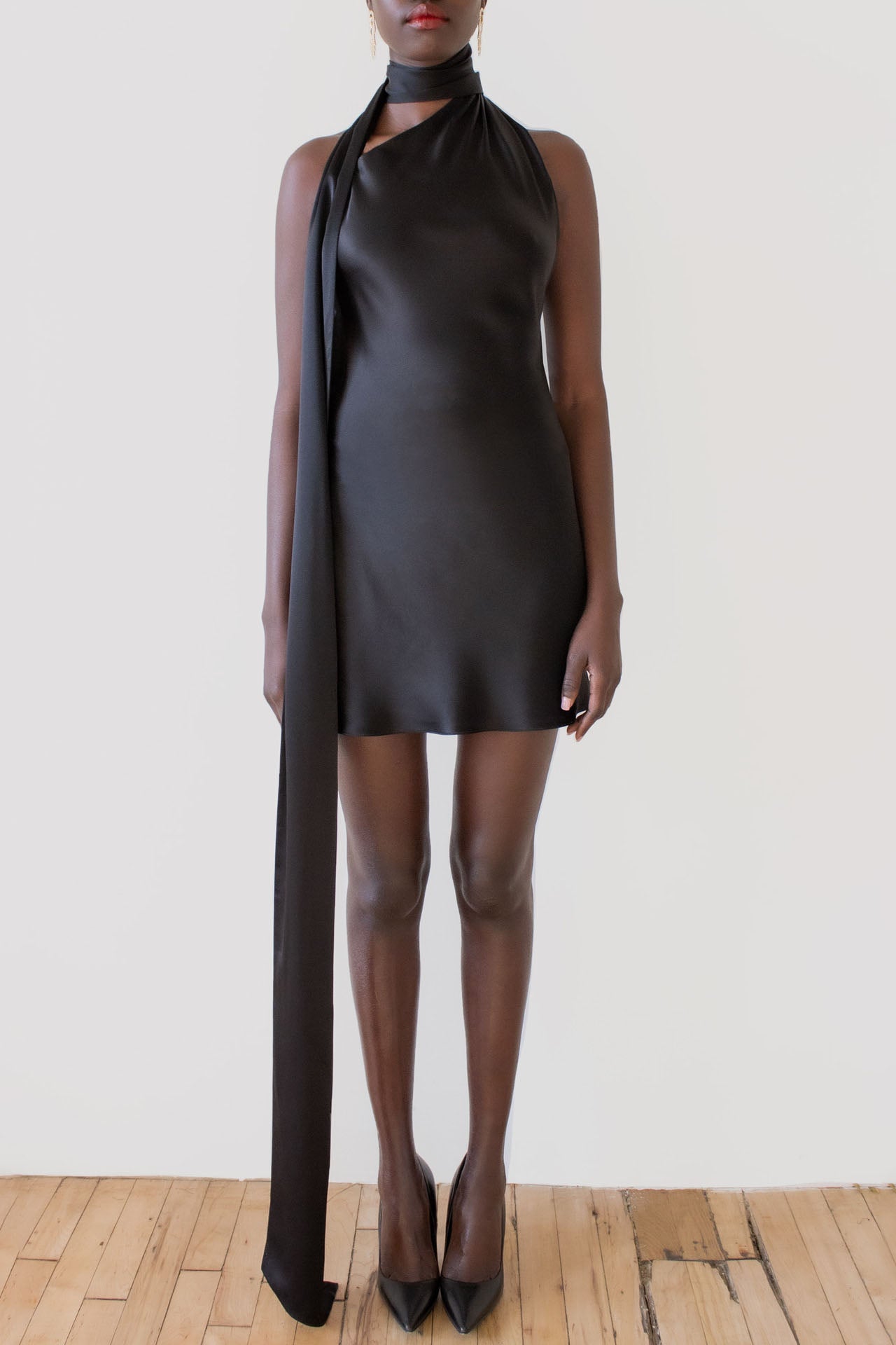 Backless Halter Satin Mini Dress-ROVOLE