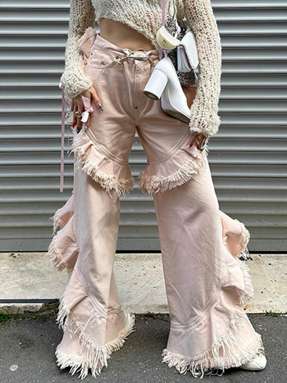 Pink Low-waisted Raw Edge Jeans-Massicos