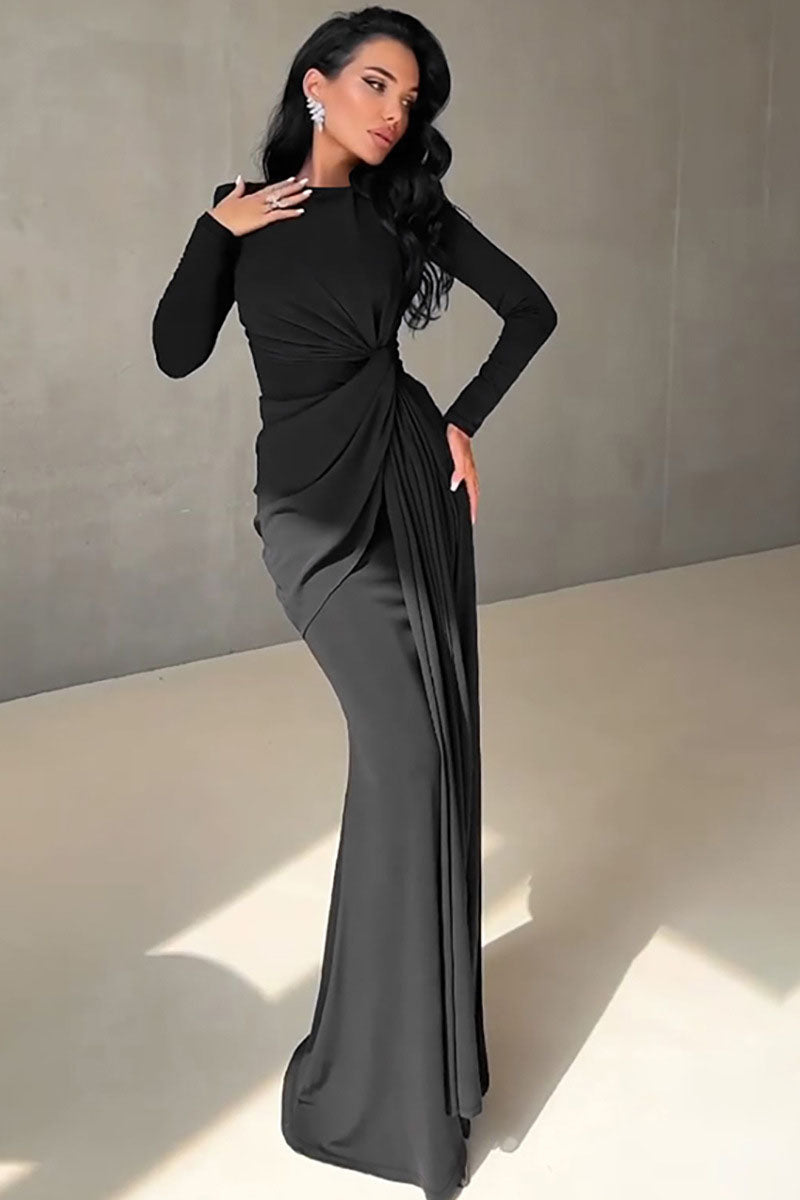 Euro-Inspired Round Neck Evening Maxi Dress-ROVOLE