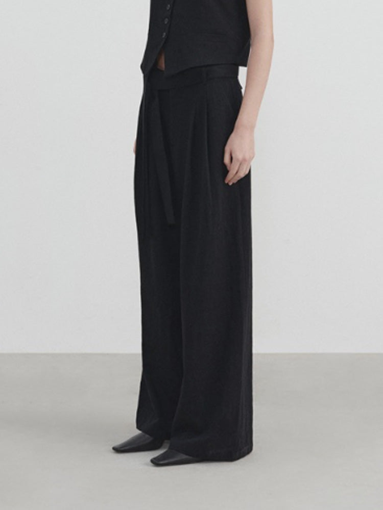 Wide-Leg Straight Linen Trousers-Massicos