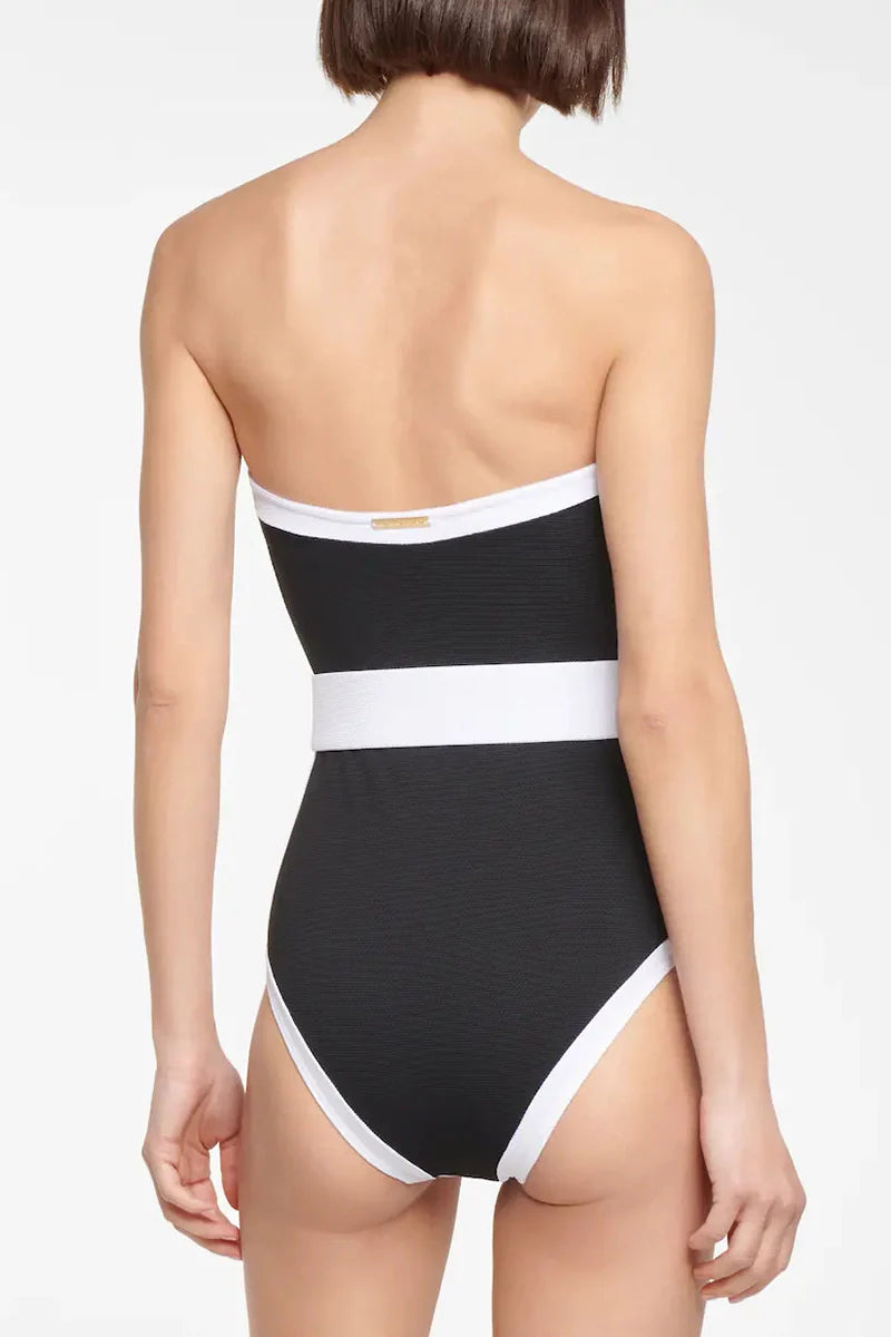 Black White Contrast Luxe Resort Swimsuit-ROVOLE