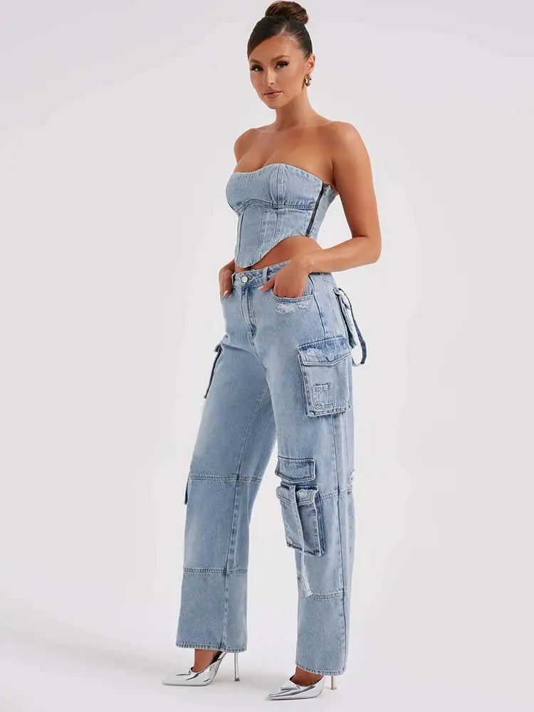 Low-Waist Pocket Jeans-Massicos